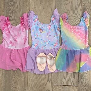 Set of 3 Colorful Kids' Ballet Dresses with 1 Pair of Ballet Shoes